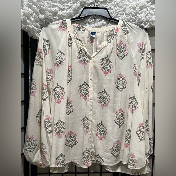 OLD NAVY Floral Print SHIRRED BOHO Blouse with Pink and Green Accents, SIZE XL - Picture 5 of 9
